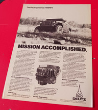 1981  DEUTZ DIESEL MOTOR FOR HMMWV VINTAGE RARE AD - HUMMER