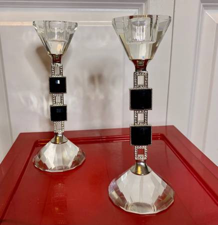 Crystal Candlesticks White And Black Diamond Design8” in Arts & Collectibles in Burnaby/New Westminster