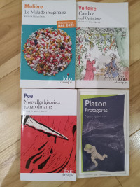 Livres de CEGEP : Poe, Platon, Moliere, Voltaire