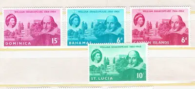 4 Timbres Coloniales Britanniques MINT, de l'Année 1964, de 4 Colonies différentes dont BAHAMAS. CAY...