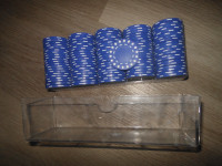 blue poker chips with holder
