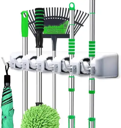 Mop and Broom Holder, Wall Mounted Garden Tool Organizer, Ideal, View more
