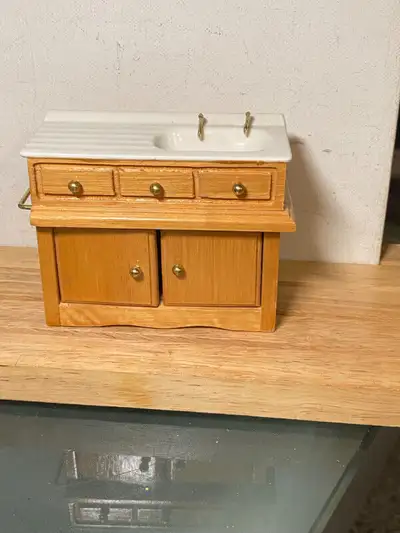 1:12 Dollhouse Miniature Furniture Wood Kitchen Bathroom Sink Ca, View more