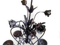Vintage Wrought Iron 6 Candle Chandelier with Roses