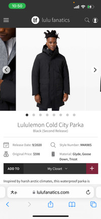 Lululemon cold City parka(brand new)