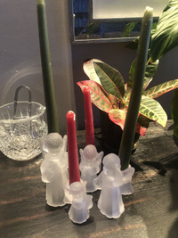 Set of 4 glass angel candle holders - FREE candles