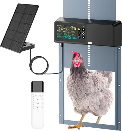 Solar Chicken Coop Door w Remote, 4 Modes, Light & Timer, Alumin, View more
