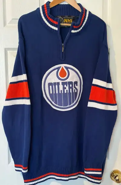 EDMONTON OILERS KNITTED ZIP NECK MENS VINTAGE SWEATER, View more