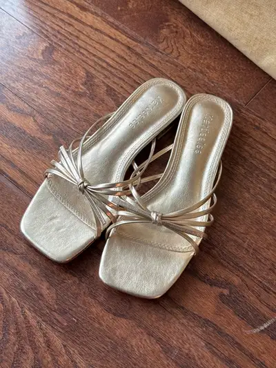 Cute Gold Flat Sandals - Size 6, View more