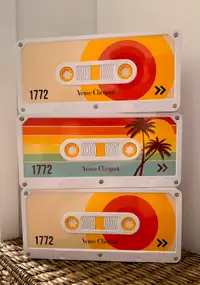 3 BRAND NEW LIMITED EDITION VEUVE CLICQUOT CASSETTE TAPE TINS