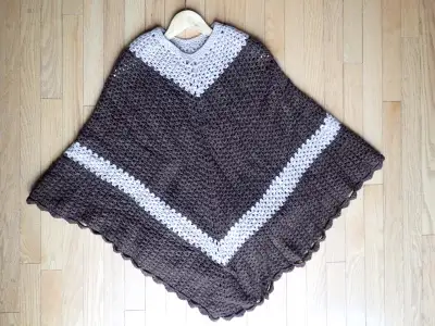 Mid century Vintage  Crocheted Poncho Brown and Tan, View more