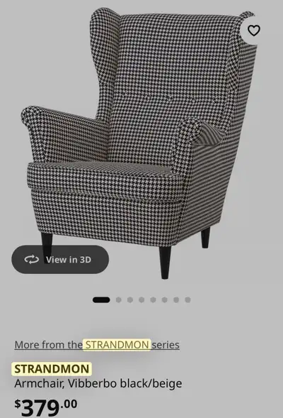 Brand new IKEA STRANDMON armchair (houndstooth). Purchased two chairs in November2025. Never assembl...