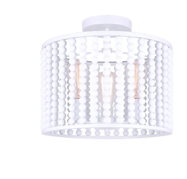 White Wooden-Beaded 3-Light Fixture in Indoor Lighting & Fans in Ottawa