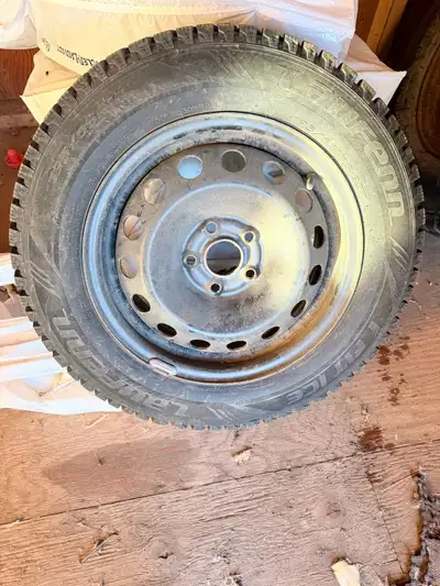 I got a set of 15” rims with brand new tred maybe half a winter on them I’m really good condition no...