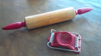 Vintage Red Handled Rolling Pin and Egg Chopper