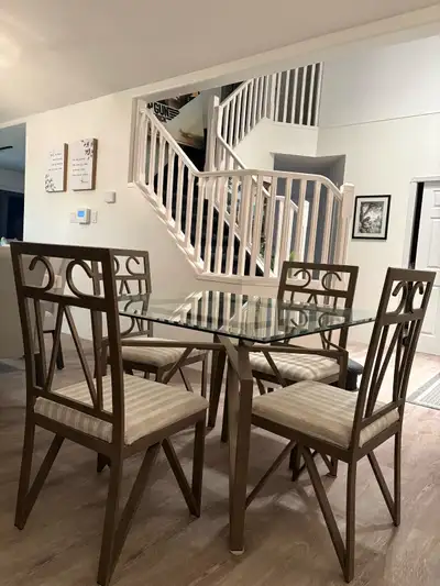 Glass & Metal Kitchen Table with Chair set, View more