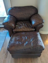 La-Z-Boy genuine leather chair + ottoman