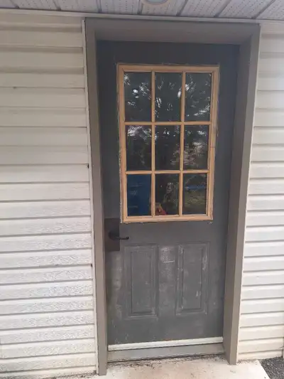 Used 34"×80" door. Swings in. Right hand hinge. Have frame. Rotten though.