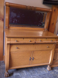 Antique oak claw foot sideboard with mirror, unique piece