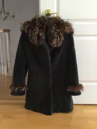 Manteau fourrure recyclé en vison rasé et renard argenté small