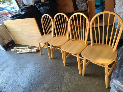 WOODEN DINING TABLE SET WITH 4 CHAIRS. $200 OR BEST OFFER, View more