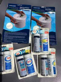 Pkg deal - 4packs salt water pool strips,  2 packs skimmer socks