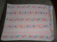 Hand crochet baby blanket 36x30 $5. Smoke/pet free home
