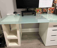 Glass top desk with ikea drawer 
