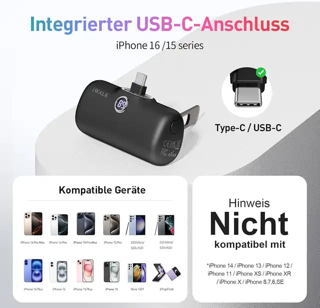 iWALK Powerbank USB-C 5000 mAh, 20 W Quick Charge Portable Power in General Electronics in Markham / York Region - Image 5