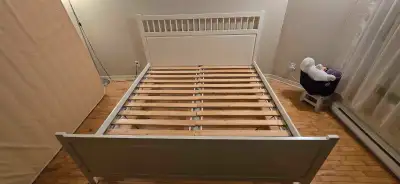 Bed frame only, NO mattress, color white stain, King size. Material Bed frame Leg/ Headboard/ Bedsid...