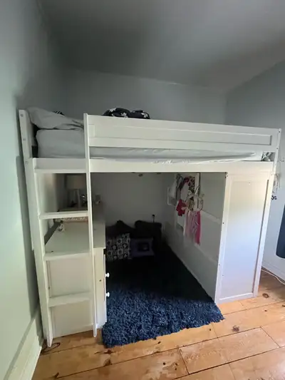 Double loft bed with desk/drawers & closet, View more