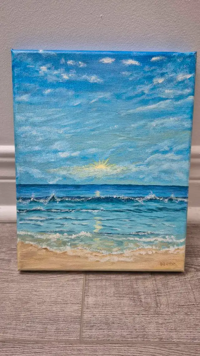 Handmade Blue Beach Acrylic Painting (8x10in)63234963160323121