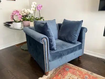 Blue Velvet Sofa, Loveseat & Oversized Armchair Set, View more