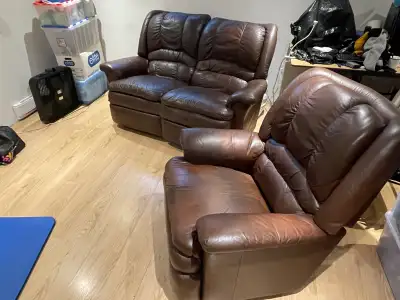 Leather Loveseat and Recliner, View more