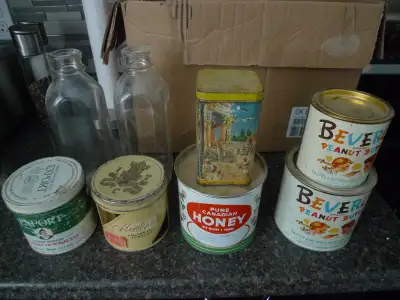 Box of vintage tins. Must take whole box. $25.00 firm. Cash and pick up only please.
