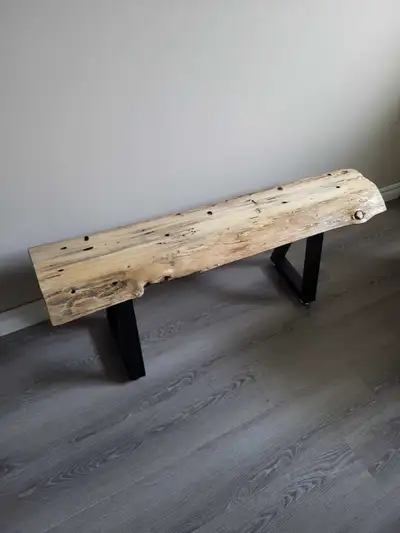 Live Edge Wood Bench with Black Metal Legs, View more