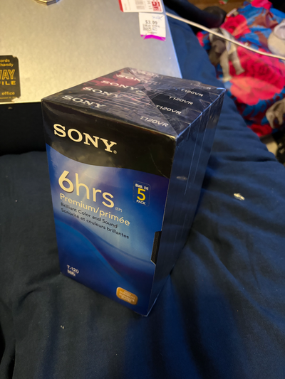 Brand new sealed 5-pack of Sony T-120 VHS blank video tapes (6 hour recording capacity per tape) $25...