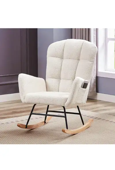 hansones Nursery Rocking Chair,Upholstered Glider Chair with High Backrest Armchair Chair for Living...