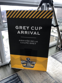Hamilton 110th Grey Cup Arrival Coroplast 24” x 36” poster sign.