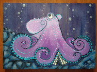 "Watchful Mama" Octopus mini painting, acrylic on wood