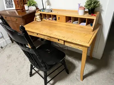 Wood writing desk and chair