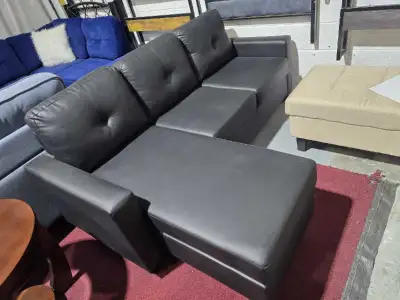 Black Leather Sectional Sofa with Chaise, View more