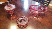Cranberry Red Lead Crystal Vintage Antique Rare Bowl Jar Ashtray