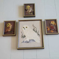 Vintage 1970s Owl Embroidered Pictures! 70s Art