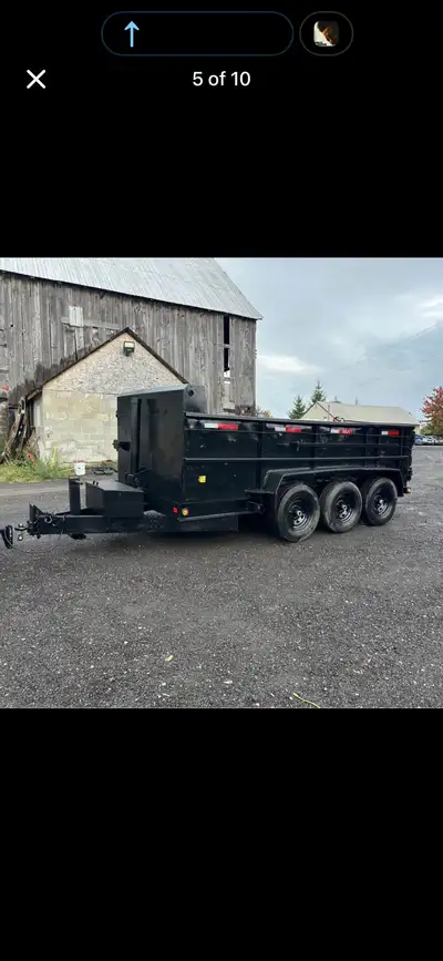 2017 Miska tri axel dump trailer. 10 ton capacity with 3 x 5000lbs axels. Pintle connection on front...