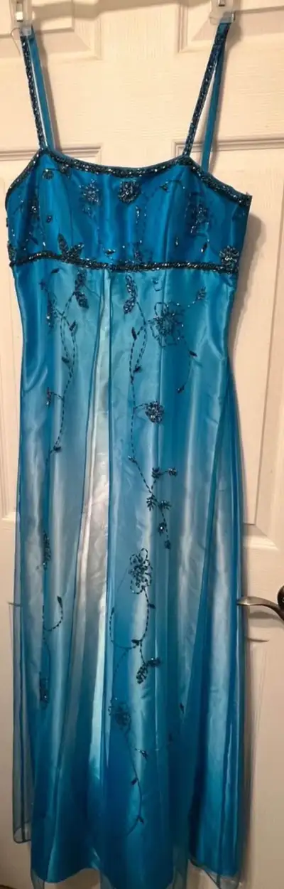 dress worn twice. Could probably use for other events. (I used it for an Elsa costume for school) Si...