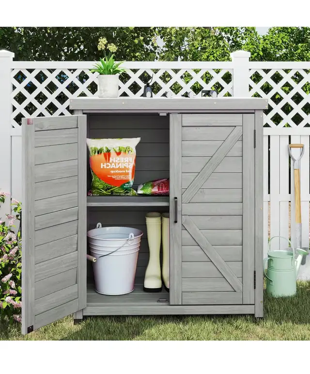 Outdoor Storage Cabinet & Potting Bench Table with Metal Top, Wo in Patio & Garden Furniture in Hamilton - Image 3