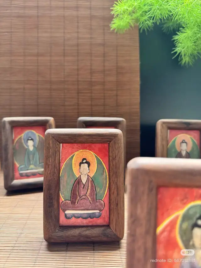 Hand-painted Miniature Buddha Art in Wood Frame  in Arts & Collectibles in City of Toronto - Image 4