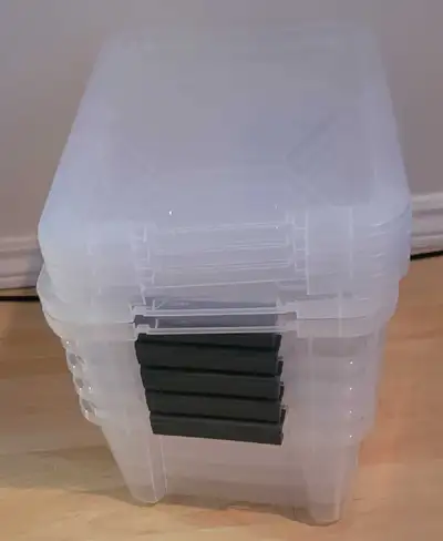 Organize your space with these clear plastic storage bins, perfect for decluttering any room! These...