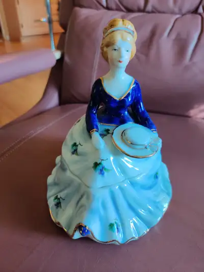 Highly collectible Limoges China Powder/Jewelry Jar Figurine Lady With Hat. Designed to be used as a...